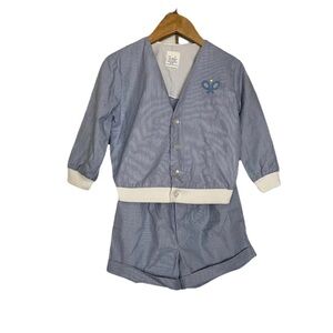 Vintage Kids 2-Pc Set Shorts Top Striped Preppy Boys Tennis Racket Size 4T